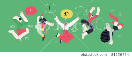Happiness - happy people jumping in the air cheerfully 81256754