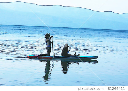 Pastel style "woman doing marine sports" illustration image 81266411