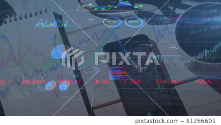 Image of financial data processing over desk with notebook and smartphone 81266601