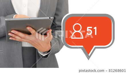 Businesswoman typing on her tablet 4k 81268601