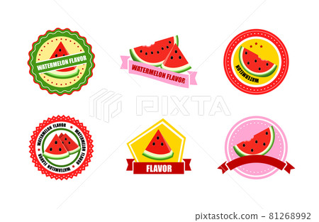Set of round bright labels with slice watermelon. red water melon in circle Set of round bright labels with slice watermelon. red water melon in circle 81268992
