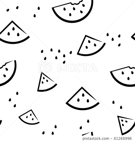 Black and white pattern with watermelon. Fruit Wallpaper with Chaotic watermelon. 81268996