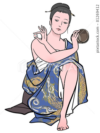 Woman wielding a dice pot-Chohan gambling Woman wielding a dice pot-Chohan gambling 81269412