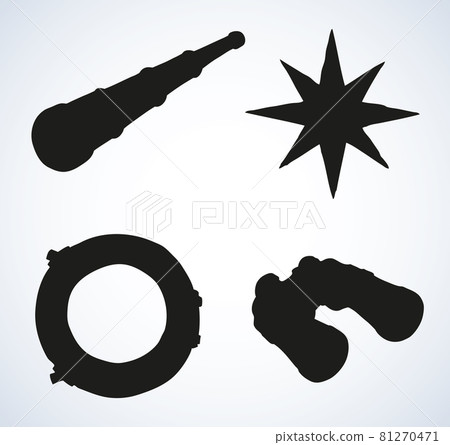 Vector drawing of binoculars, telescope, window, wind rose Vector drawing of binoculars, telescope, window, wind rose 81270471