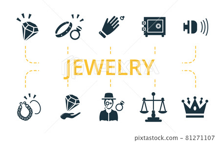 Jewelery icon set. Contains editable icons theme such as jeweler, signaling, ring fitting and more. Jewelery icon set. Contains editable icons theme such as jeweler, signaling, ring fitting and more. 81271107