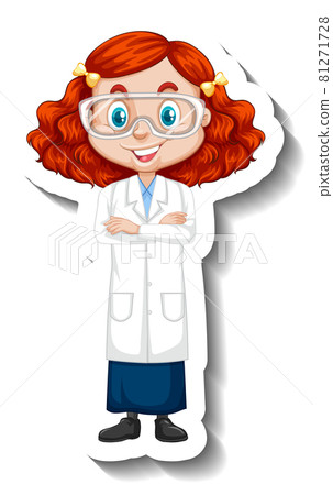 Cartoon character sticker with a girl in science gown 81271728