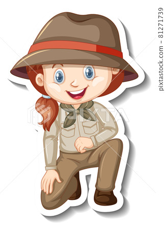 Girl in safari outfit cartoon character sticker 81271739