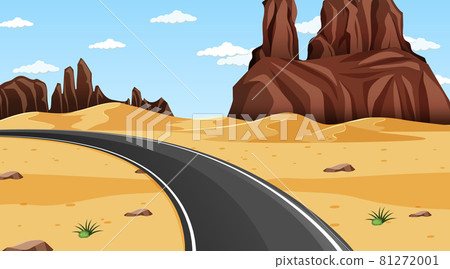 Desert forest landscape at daytime scene with long road 81272001