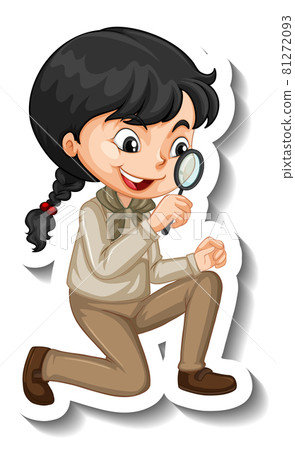 Girl in safari outfit cartoon character sticker 81272093