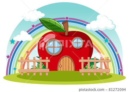 Red apple house with rainbow in the sky 81272094