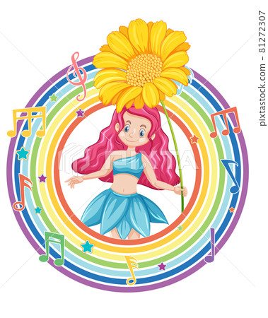 Beautiful fairy in rainbow round frame Beautiful fairy in rainbow round frame 81272307