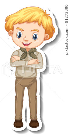 Boy in safari outfit cartoon character sticker 81272390