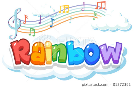 Rainbow word logo on the cloud with melody symbols 81272391