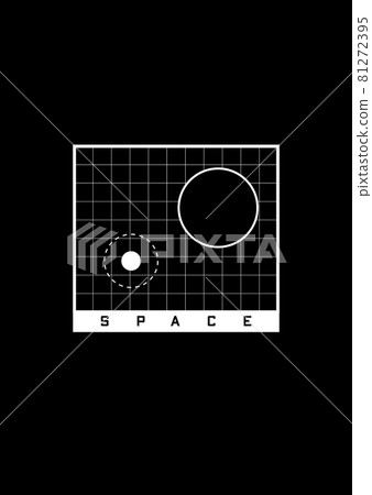 Space t-shirt and apparel design. Grid with space objects, Black Hole and planet with orbit, and title SPACE. Black and white print. Vector Space t-shirt and apparel design. Grid with space objects, Black Hole and planet with orbit, and title SPACE. Black and white print. Vector 81272395