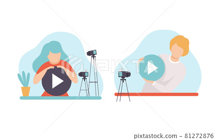 Man and Woman Blogger or Vlogger Making Video Content for Web Channel Vector Set Man and Woman Blogger or Vlogger Making Video Content for Web Channel Vector Set 81272876