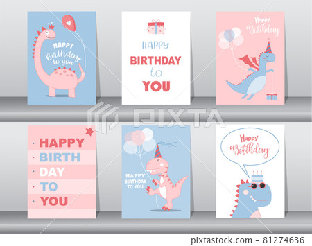 Set of cute birthday cards,poster,template,greeting cards,animals,dinosaurs,Vector illustrations. Set of cute birthday cards,poster,template,greeting cards,animals,dinosaurs,Vector illustrations. 81274636