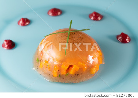 Aspic recipe, jelly made from a broth of prawns and peppery beetroot Aspic recipe, jelly made from a broth of prawns and peppery beetroot 81275803