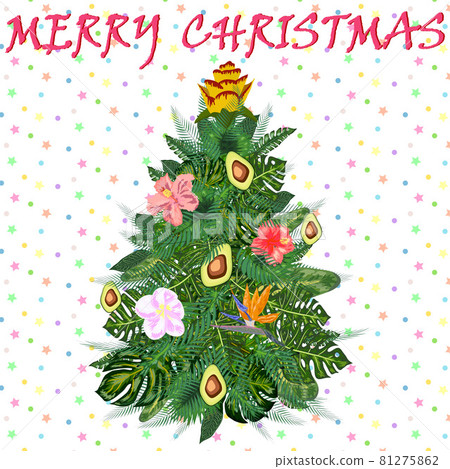 Tropical Christmas. palm leaves and snowflakes. Template for cards and party invitations Tropical Christmas. palm leaves and snowflakes. Template for cards and party invitations 81275862