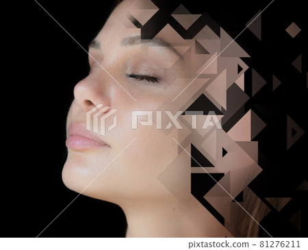 A portrait of a pretty woman combined with digital graphics A portrait of a pretty woman combined with digital graphics 81276211