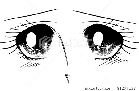 70's girls' cartoon staring at glitter eyes black and white illustration 81277138