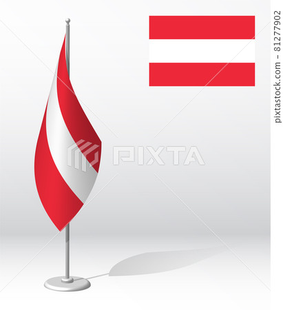 flag of Austria on flagpole for registration of solemn event, meeting foreign guests. National independence day of Austria. Realistic 3D vector on white 81277902
