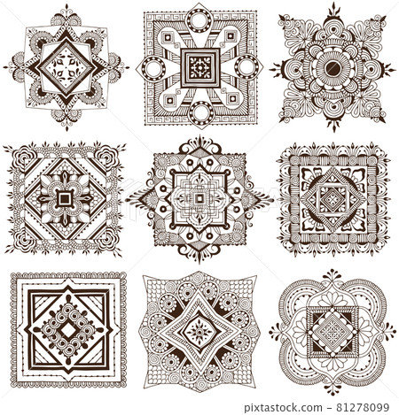 Decorative elements for design. Mehndi style square patterns. 81278099