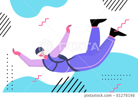 senior woman flying down during skydiving jump aged skydiver floating in air with parachute freefall active old age 81278198