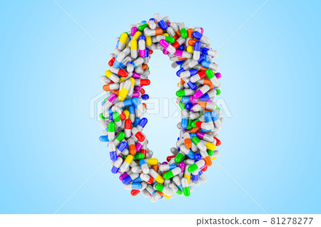Number 0 from medicine capsules, pills. 3D rendering Number 0 from medicine capsules, pills. 3D rendering 81278277