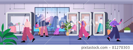 businesspeople working in protective glass cabins business people team in modern office businesspeople working in protective glass cabins business people team in modern office 81278303