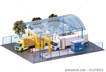Trucks at the customs control on border checkpoint 81278921