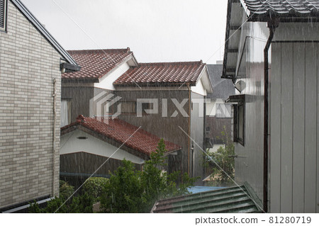Residential area with heavy rain Residential area with heavy rain 81280719