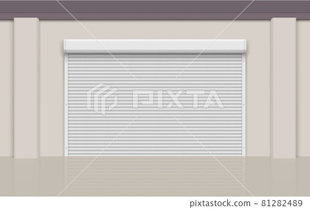 Garage roller doors. Realistic shutter hallway empty warehouse gates in commercial buildings decent vector metal doors background 81282489