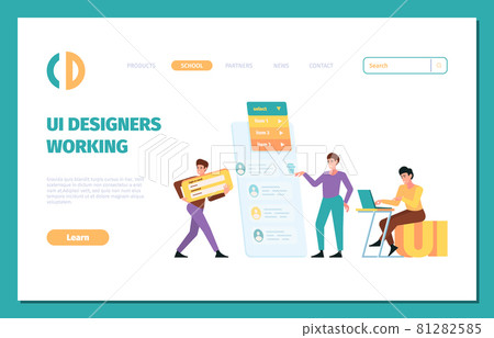 UI builders. Landing page of designers and programmers making various web frames holding dividers creative workers garish vector template UI builders. Landing page of designers and programmers making various web frames holding dividers creative workers garish vector template 81282585