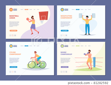 Sport landing. Active healthy lifestyle sport person golf tennis and football people garish vector web page interface templates 81282592