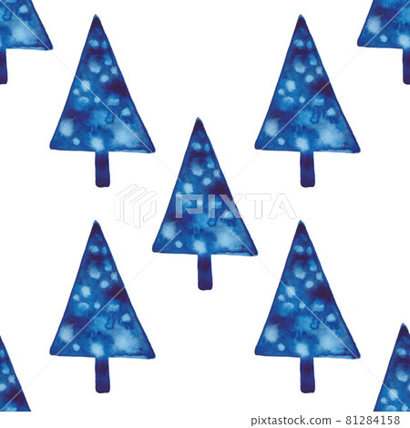 XMAS watercolor Fir Tree Seamless Pattern in Blue Color. Hand Painted Spruce Pine tree background or wallpaper for Ornament, Wrapping or Christmas Decoration XMAS watercolor Fir Tree Seamless Pattern in Blue Color. Hand Painted Spruce Pine tree background or wallpaper for Ornament, Wrapping or Christmas Decoration 81284158
