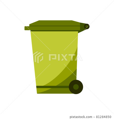 Recycle bin for trash and garbage. Street plastic wheelie waste bin. Rubbish container. Green color icon of dumpster isolated on white background Recycle bin for trash and garbage. Street plastic wheelie waste bin. Rubbish container. Green color icon of dumpster isolated on white background 81284850