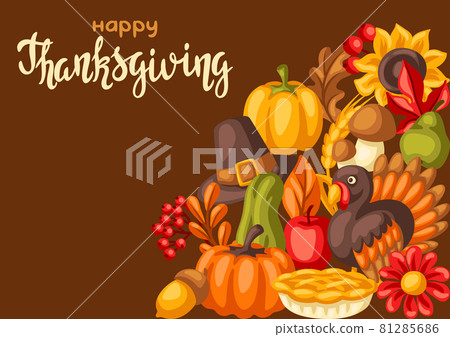 Happy Thanksgiving Day background. Design with holiday objects. Happy Thanksgiving Day background. Design with holiday objects. 81285686