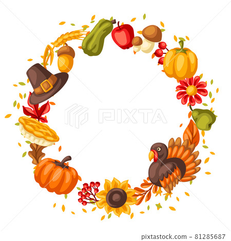 Happy Thanksgiving Day frame. Design with holiday objects. Happy Thanksgiving Day frame. Design with holiday objects. 81285687