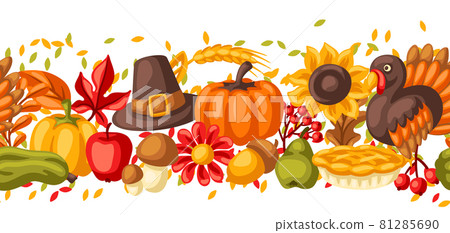 Happy Thanksgiving Day seamless pattern. Background with holiday objects. Happy Thanksgiving Day seamless pattern. Background with holiday objects. 81285690