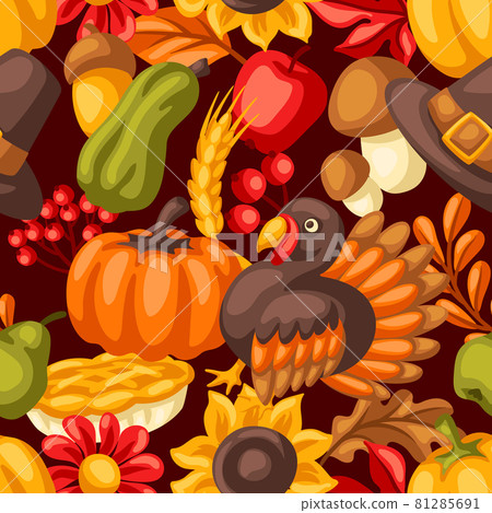 Happy Thanksgiving Day seamless pattern. Background with holiday objects. 81285691