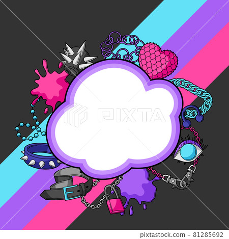 Background with youth subculture symbols. Teenage creative illustration. Fashion necklaces in cartoon style. Background with youth subculture symbols. Teenage creative illustration. Fashion necklaces in cartoon style. 81285692