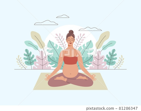 Pregnancy woman meditation. Yoga lifestyle,... - Stock Illustration  [81286347] - PIXTA