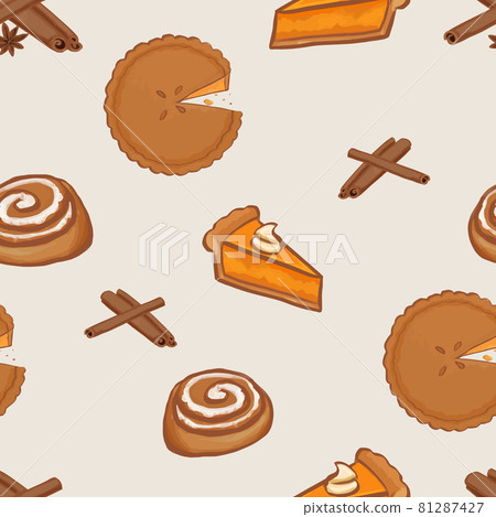 Seamless pattern with hand drawn autumn pastry elements 81287427