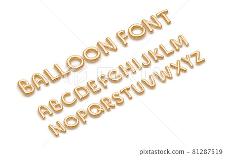 Inflated gold balloon font with capital alphabet, side view 81287519