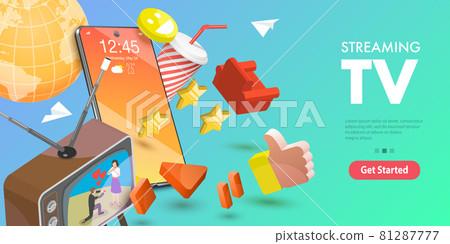 3D Isometric Flat Vector Conceptual Illustration of Mobile Streaming TV. 81287777