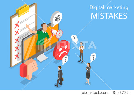 3D Isometric Flat Vector Conceptual Illustration of Digital Marketing Mistakes. 3D Isometric Flat Vector Conceptual Illustration of Digital Marketing Mistakes. 81287791