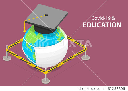 3D Isometric Flat Vector Conceptual Illustration of Impact of the COVID-19 Pandemic on Education. 81287806