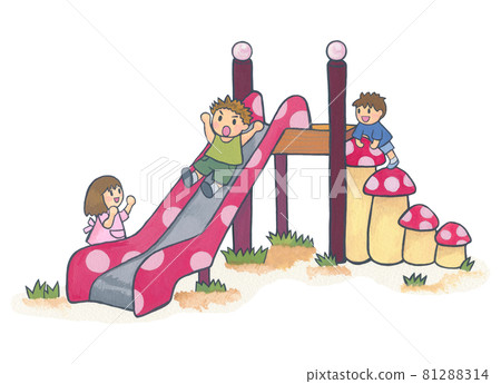 Children playing on the slide in the park - Stock Illustration ...