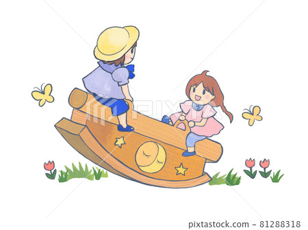 Children playing on a seesaw in the park 81288318