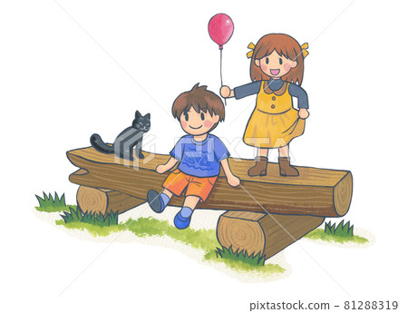Park benches and children 81288319
